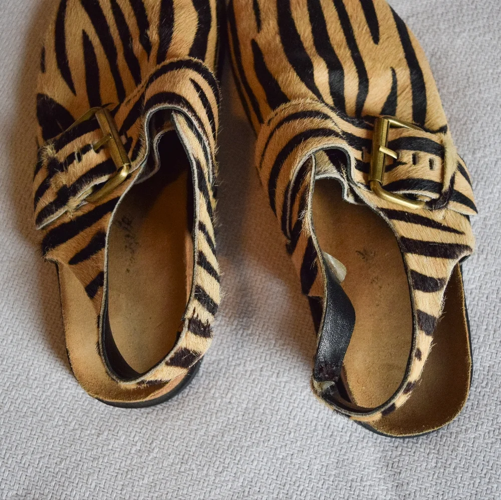 Free People Seattle tan and black slingback zebra print genuine calf hair clog - Picture 8 of 8